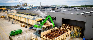 Veneer plant-SENNEBOGEN 825-electric material handler in Lithuania-timber logistics