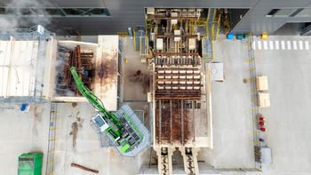 Veneer plant-SENNEBOGEN 825-electric material handler in Lithuania-timber logistics