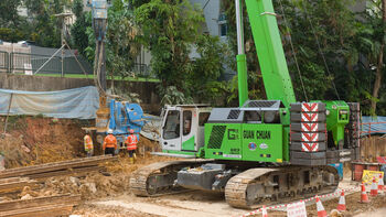 A telescopic crawler crane in special underground construction implementation in Singapore