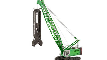 SENNEBOGEN duty cycle crawler crane with diaphragm wall grab in scale 1:50