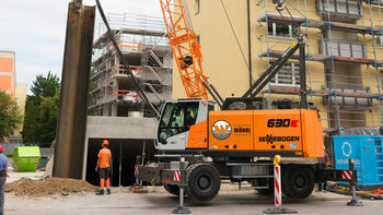 SENNEBOGEN Seilbagger 630 HD Mobil überzeugt auf Baustelle für Sozialen Wohnungsbau in München