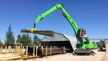 Material handler for loading and transporting utility poles: Two SENNEBOGEN 835s in Latvia